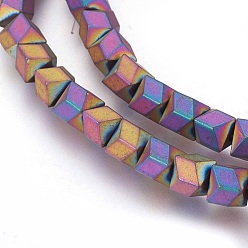 Multi-color Plated Electroplated Non-magnetic Synthetic Hematite Beads Strands, Frosted, Multi-color Plated, 6x5.5x6mm, Hole: 1mm, about 74pcs/strand, 15.94 inch(40.5cm)