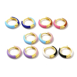 Mixed Color Classic Enamel Hoop Earrings, Real 18K Gold Plated Brass Jewelry for Women, Lead Free & Cadmium Free, Mixed Color, 12x2.5x13mm, Pin: 0.8mm
