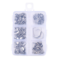 Stainless Steel Color 6 Styles 201 Stainless Steel & 304 Stainless Steel Snap On Bails, with Clear Rectangle 6 Compartments Polypropylene(PP) Bead Storage Container, Stainless Steel Color, Snap On Bail: 3~9x7~18mm, 8.2x6.3x1.5cm, Hole: 8mm, about 142pcs/box