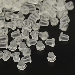 Прозрачный Пластиковые гайки для ушей, спинки для серьги, прозрачные, 4x4 мм, отверстие: 1 мм, около 600 шт / сумка