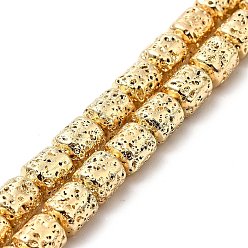 Light Gold Plated Electroplated Natural Lava Rock Beads Strands, Column, Light Gold Plated, 8x6.5mm, Hole: 1mm, about 50~51pcs/strand, 15.35~15.59 inch(39~39.6cm)