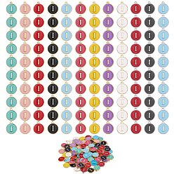 Letter I 120Pcs 12 Colors Golden Plated Alloy Charms, with Enamel, Enamelled Sequins, Flat Round with Letter, Letter.I, 14x12x2mm, Hole: 1.5mm, 10pcs/color