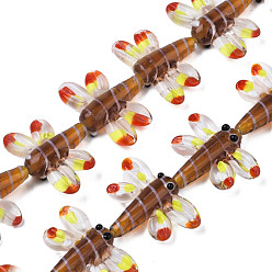 SillínMarrón Hilos de perlas de murano hecho a mano de tema de otoño, libélula, saddle brown, 25~27x35~37x7~9 mm, agujero: 1.2 mm, sobre 20 unidades / cadena, 18.50~19.69 pulgada (47~50 cm)