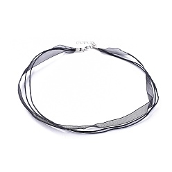 Negro Cuerda del collar joyería que hace, con hilos 2 encerados cordón, cinta de organza y fornituras de hierro, negro, 17 pulgada