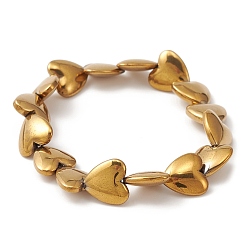 Золотой Эластичный браслет из синтетического немагнитного гематита с бисером в форме сердца, золотые, внутренний диаметр: 1-7/8 дюйм (4.9 см)