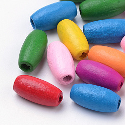 Mixed Color Spray Painted Natural Wood Beads, Oval, Lead Free, Mixed Color, 15x7mm, Hole: 2.5mm, about 1780pcs/500g