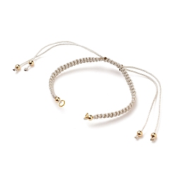 Antique White Adjustable Braided Polyester Cord Bracelet Making, with 304 Stainless Steel Open Jump Rings, Round Brass Beads, Antique White, Single Chain Length: about 6-1/4 inch(16cm)