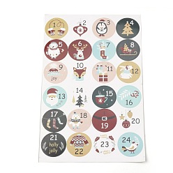 Number Christmas Advent Calendar Stickers, 1~24 Number Christmas Countdown Stickers, for Gift Sealing Stickers, DIY Crafts, Baking Decoration, Christmas Themed Pattern, 30.7x19.6x0.02cm, Stickers: 45mm, 24pcs/sheet