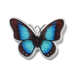 Озёрно--синий Непрозрачные акриловые подвески, с платиновым железным кольцом, бабочки прелести, Плут синий, 25x33.5x4 мм, отверстие : 5.2 мм