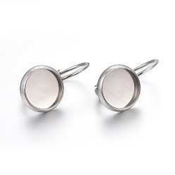 Stainless Steel Color 304 Stainless Steel Leverback Earring Settings, Flat Round, Stainless Steel Color, Tray: 8mm, 18x10x11mm, Pin: 0.7mm