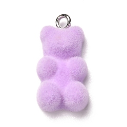 Lilac Flocky Resin Pendants, with Iron Finding, Bear, Lilac, 22x11x7mm, Hole: 2mm