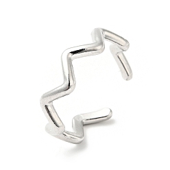 Stainless Steel Color 304 Stainless Steel Wave Open Cuff Ring for Women, Stainless Steel Color, US Size 7 3/4(17.9mm)