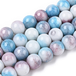 Light Sky Blue Opaque Crackle Glass Round Beads Strands, Imitation Stones, Round, Light Sky Blue, 10mm, Hole: 1.5mm, about 80pcs/strand, 30.31~31.10 inch(77~79cm)