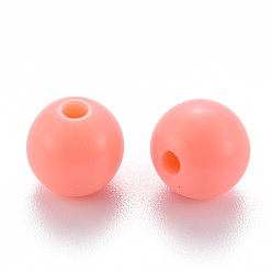 Saumon Perles acryliques opaques, ronde, Saumon, 8x7mm, Trou: 2mm, environ1745 pcs / 500 g