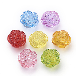 Color mezclado Abalorios de acrílico transparentes, flor, color mezclado, 25x25x21 mm, Agujero: 2.5 mm, sobre 100 unidades / 500 g