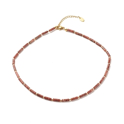 Jaspe Sésame Collier de perles de colonne de jaspe de sésame naturel/jaspe de kiwi avec hématite synthétique, bijoux en pierres précieuses pour femmes, or, 15.94 pouce (40.5 cm)