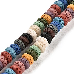 Coloré Brins de perles teintes en pierre de lave naturelle, rondelle, colorées, 6x3mm, Trou: 1.2mm, Environ 58 pcs/chapelet, 7.87 pouce (20 cm)