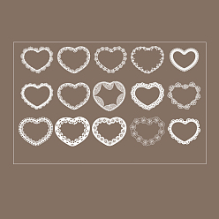 Heart 30Pcs 15 Styles PET Hollow Lace Scrapbook Paper Pads, for DIY Album Scrapbook, Background Paper, Diary Decoration, Heart Pattern, 80x60mm, 2pcs/style