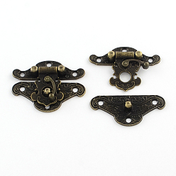 Antique Bronze Wooden Box Lock Catch Clasps, Jewelry Box Latch Hasp Lock Clasps, Antique Bronze, 38x49x7.5mm, Hole: 3mm