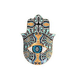 Разноцветный Хамса рука/рука Мириам со сглазом керамическая тарелка для украшений, лоток для хранения колец, , серьга, красочный, 160x115 мм