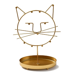 Cat Shape Iron Jewelry Display Stand with Tray, Jewelry Tree for Rings, Earrings, Bracelets, Glasses Storage, Golden, Cat Shape, 22.5x11.3x31.6cm