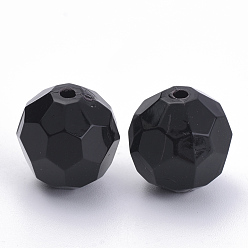 Negro Abalorios de acrílico opacos, facetados, rondo, negro, 20x20 mm, Agujero: 2.5 mm, sobre 115 unidades / 500 g