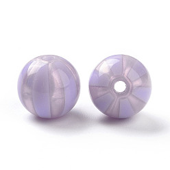 Lilas Perles acryliques opaques, poudre de scintillement, rond avec motif à rayures, lilas, 15.5x15mm, Trou: 3mm