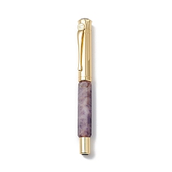 Amethyst Natural Amethyst Brass Pens, Reiki Energy Fountain Pen, with Pen Case, Office & School Supplies, 142x19x14mm