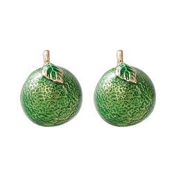 Green 2Pcs Brass Enamel Charms, Imitation Fruit, Light Gold, Green Tangerine Charm, Green, 12x9.5mm, Hole: 1.4mm