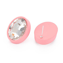 Pink Aretes ovalados de diamantes de imitación de cristal con 925 pasadores de plata esterlina para mujer, rosa, 22x17 mm, pin: 0.6 mm