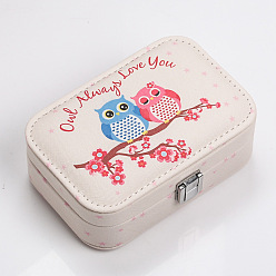 Deep Sky Blue Rectangle PU Imitation Leather Jewelry Storage Boxes, Portable Travel Case with Snap Clasps, for Ring Earring Holder, Gift for Women, Owl Pattern, Deep Sky Blue, 10x15x5cm