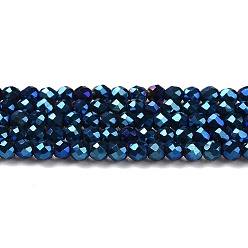 со Синим Покрытием Стеклянные бусины с гальваническим покрытием , полное покрытие, граненые круглые, с покрытием синим, 2 мм, отверстие : 0.7 мм, около 184~187 шт / нитка, 14.45'' (36.7 см)