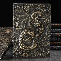 Bronze Antique 3d carnet en cuir pu gaufré, un journal à motif de dragon, pour fournitures de bureau scolaire, bronze antique, 5mm