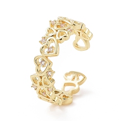 Золотой Кольцо-манжета с открытым сердцем из прозрачного кубического циркония, украшения из латуни для женщин, золотые, внутренний диаметр: 16 мм