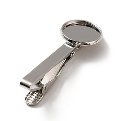 Platinum Brass Tie Clip Cabochon Settings, Platinum, 54x17.5x13.5mm, Tray: 16.1mm