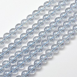 Alice Bleu Brins de cordons en quartz synthétique galvanisés, ronde, de couleur plaquée ab , bleu alice, 4mm, Trou: 1mm, Environ 100 pcs/chapelet, 15.7 pouce