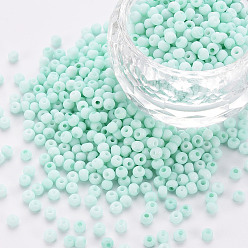 Light Cyan 8/0 Opaque Glass Seed Beads, Round Hole, Frosted Colours, Round, Light Cyan, 3~4x2~3mm, Hole: 0.8mm, about 15000pcs/Pound