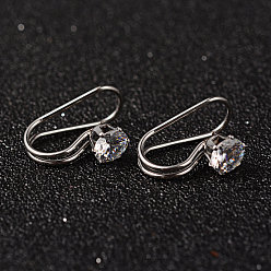 Stainless Steel Color 304 Stainless Steel Rhinestone Cuff Earrings, Stainless Steel Color, 19x8x12mm