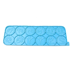 Deep Sky Blue Flat Round with Dragon DIY Pendant Silicone Molds, Resin Casting Molds, for UV Resin, Epoxy Resin Jewelry Making, Deep Sky Blue, 322x105x4mm, Hole: 2mm, Inner Diameter: 50mm