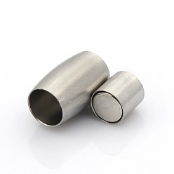 Stainless Steel Color 304 Stainless Steel Matte Surface Magnetic Clasps with Glue-in Ends, Barrel, Stainless Steel Color, 14.5x9mm, Hole: 6mm