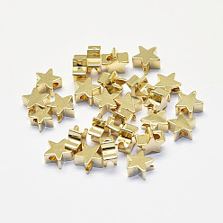 Real 18K Gold Plated Long-Lasting Plated Brass Beads, Real 18K Gold Plated, Nickel Free, Star, 6x6x3mm, Hole: 2mm