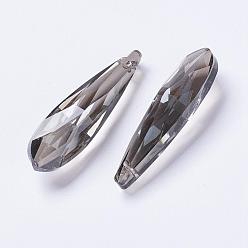 Black Glass Pendants, Faceted, teardrop, Black, 49x14x13mm, Hole: 1.5mm