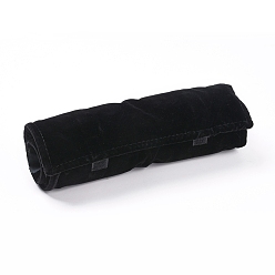 Black Foldable Velvet Jewelry Travel Roll Bag, Portable Storage Case, For Ring Display, Black, 63x56x2.3cm