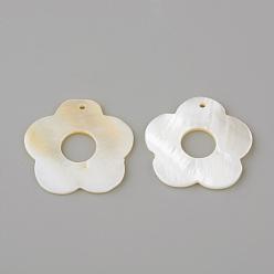 Ivoire Pendentifs de coquillages d'eau douce, fleur, blanc crème, 28x28.5x2mm, Trou: 1mm