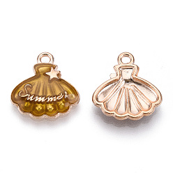 Goldenrod Alloy Enamel Pendants, Light Gold, Shell/Scallop with Star & Word Summer, Goldenrod, 17.5x16.5x3mm, Hole: 1.6mm