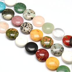 Mixed Stone Natural & Synthetic Gemstone Beads Strands, Flat Round, 20x7~9mm, Hole: 1mm, about 20pcs/strand, 15.74 inch