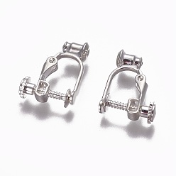 Silver Brass Screw Clip-on Earring Converters Findings, Spiral Ear Clip, for Non-Pierced Ears, Silver, 17x13x5mm, Hole: 0.6mm