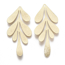 Real 18K Gold Plated Brass Big Pendants, Nickel Free, Leaf, Real 18K Gold Plated, 61.5x27x1mm, Hole: 1.6mm