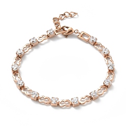 Rose Gold Crystal Cubic Zirconia Tennis Bracelet, Ion Plating(IP) 304 Stainless Steel Lip Link Chains Bracelet for Women, Rose Gold, 7-1/4 inch(18.5cm)