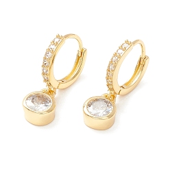 Real 18K Gold Plated Clear Cubic Zirconia Hinged Hoop Earrings with Flat Round Drop, Brass Jewelry for Women, Cadmium Free & Nickel Free & Lead Free, Real 18K Gold Plated, 20.5mm, Pin: 0.7mm